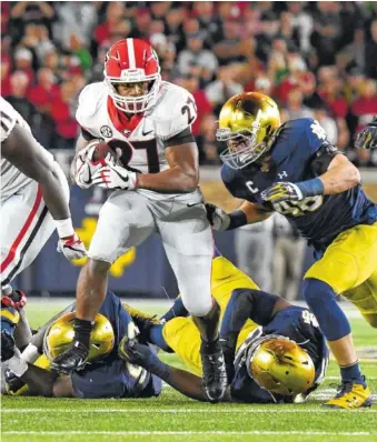  ?? PERRY MCINTYRE/GEORGIA PHOTO ?? Georgia senior tailback Nick Chubb believes the offense can play much better than it did in last Saturday night’s 20-19 win at Notre Dame.