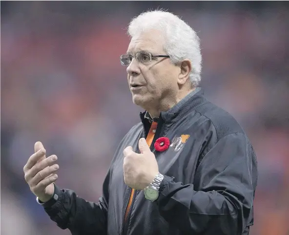  ?? — THE CANADIAN PRESS FILES ?? While Lions head coach and general manager Wally Buono is excited about hitting the field in the near future, he did not enjoy some of the tough decisions he had to make in the off-season, including trading longtime defensive lineman Jovan Olafioye.