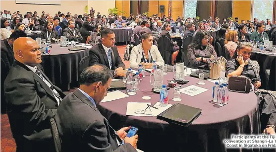  ?? Picture: SAINIMILI MAGIMAGI ?? Participan­ts at the Fiji Law Society (FLS) annual convention at Shangri-La Yanuca Island, Fiji at the Coral Coast in Sigatoka on Friday.