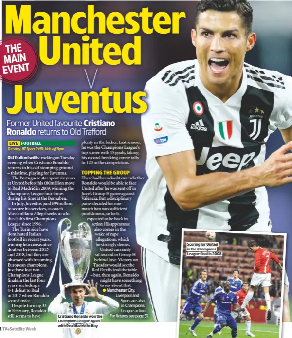  ??  ?? CRISTIANO RONALDO WON THE CHAMPIONS LEAGUE AGAIN WITH REAL MADRID IN MAY SCORING FOR UNITED IN THE CHAMPIONS LEAGUE FINAL IN 2008