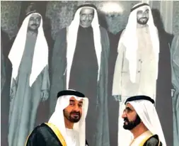  ??  ?? His Highness Sheikh Mohammed bin Rashid Al Maktoum, Vice-President and Prime Minister of the UAE and Ruler of Dubai, and His Highness Sheikh Mohamed bin Zayed Al Nahyan, Crown Prince of Abu Dhabi and Deputy Supreme Commander of the UAE Armed Forces, at...