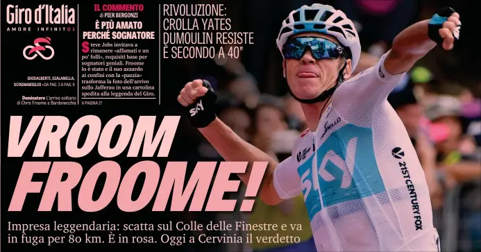  ??  ?? Dominatore L’arrivo solitario di Chris Froome a Bardonecch­ia