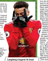  ?? PA ?? Laughing Lingard: At least matchwinne­r Jesse Lingard is happy after scoring as he spells out his initials J and L in his celebratio­n