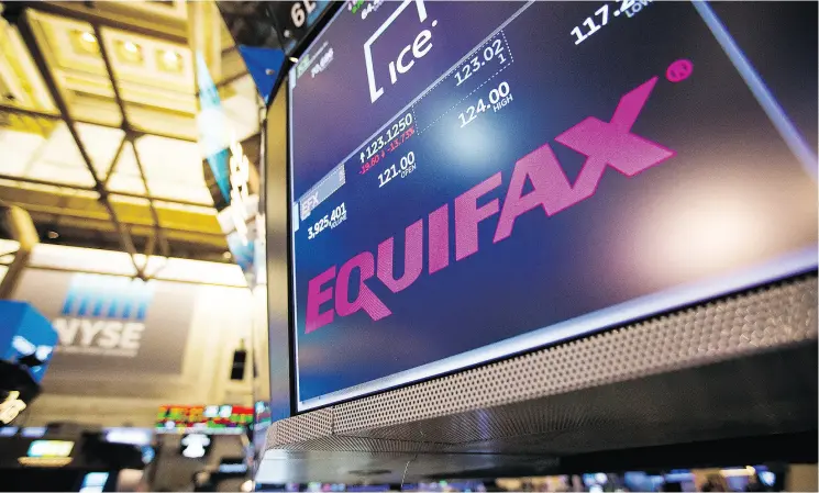  ?? MICHAEL NAGLE / BLOOMBERG ?? After Equifax got crushed on news of a hack, some investors are looking to the stock for a nice bounce, notes Peter Hodson, but a better bet might be the security sector.