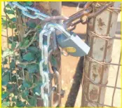  ?? ?? This lock was put on the Graskop Police Station’s gates by angry community members.