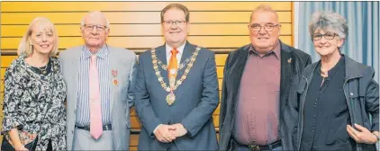  ??  ?? Attending the Citizens’ Civic Award ceremony and receiving awards are (from left) Liz Dick, her husband and former Napier Mayor Alan Dick, who received the Freedom of the City, Napier Mayor Bill Dalton, and John Hennessey, who received a Citizens’ Civic Award for 2018, and his wife Gail.