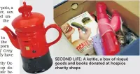  ??  ?? SECOND LIFE: A kettle, a box of risqué goods and books donated at hospice charity shops