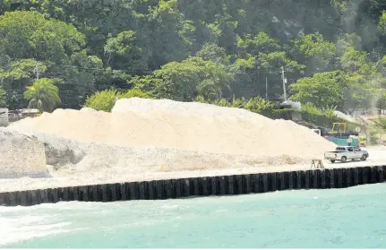  ?? File ?? In this September 2018 file photo, export-grade, crushed limestone product is being prepared for shipping by Lydford Mining from the Ocho Rios Pier in St Ann. Jamaica is estimated to have around 150 billion tonnes of limestone deposits.