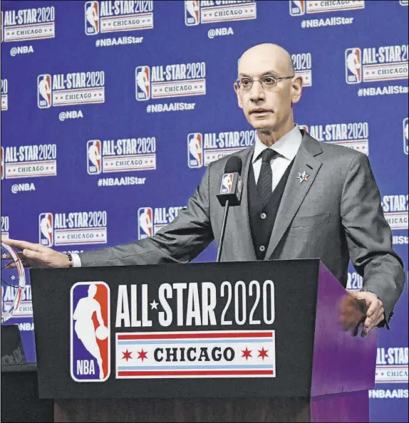  ?? David Banks The Associated Press ?? NBA Commission­er Adam Silver: “If vaccines continue on the pace they are … we’re hopeful that we’ll have relatively full arenas next season.”