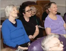  ??  ?? Tutor Judith works with residents, including former make-up artist Janet Steele (purple top), left and right