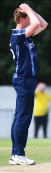  ??  ?? Scotland bowler Alasdair Evans sees