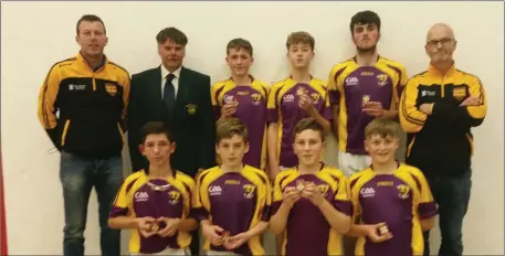  ??  ?? The boys’ Under-14/15 team with Leinster Juvenile Chairman Ricky Barron and team managers John Roche and Pádraig Devereux.