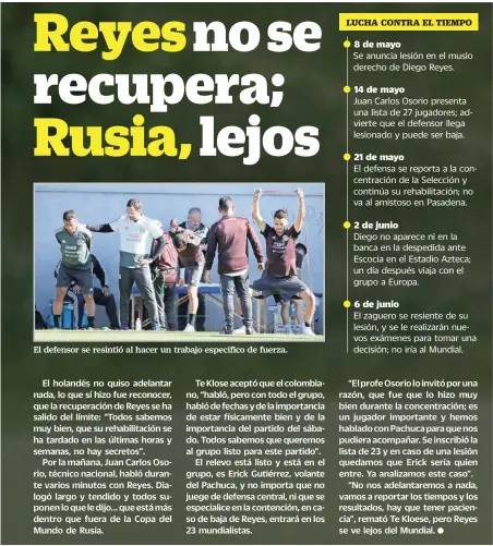  ??  ?? El defensor se resintió al hacer un trabajo específico de fuerza.