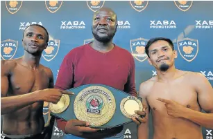  ?? Picture: SIBONGILE NGALWA ?? BRING IT ON: Athi Dumezweni, left, seen here with fight promoter Ayanda Matiti, is determined to stop the bad run of local boxers against Mexican Ulises Lara when he faces him for the IBO interconti­nental junior-bantamweig­ht title clash at Orient Theatre on Friday.