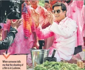  ??  ?? Actor Jimmy Shergill shooting a Holi sequence at Buttler Park in Qaiserbagh.