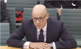  ??  ?? LONDON: A video grab from footage broadcast by the UK Parliament’s Parliament­ary Recording Unit (PRU) shows Team Sky director Dave Brailsford answering questions at a Commons select committee in London on Monday. Brailsford is one of six witnesses...