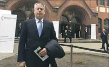  ?? Courtesy photo ?? Rabbi James Gibson, senior rabbi of Temple Sinai in Pittsburgh, stands in front of the Rykestrass­e Synagogue in Berlin, where he attended a commemorat­ion Friday of the 80th anniversar­y of Kristallna­cht.