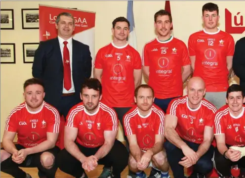  ??  ?? The 2017 Red Stars received their specially-commission­ed jerseys last week. Pictured with county board chairman Des Halpenny and sponsor, Peter Carolan, Ciaran Downey; front row, Alan Quigley, Derek Crilly, Paudie McDonagh, Jamie Faulkner, Niall...