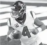  ?? ZACH BOLINGER/AP ?? Deshaun Watson may have played his final snap for the Texans as trade rumors have become rampant in recent weeks since Watson’s grievances with the team have become public.