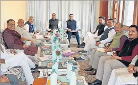  ?? HT PHOTO ?? Himachal chief minister Jai Ram Thakur along with BJP leaders at the party’s core group meeting in Shimla on Tuesday.