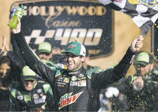  ?? Colin E. Braley/Associated Press ?? Chase Elliott celebrates after winning a recent NASCAR Cup Series race at Kansas Speedway in Kansas City, Kan.