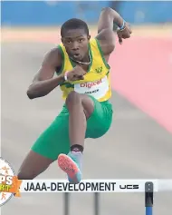  ?? RICARDO MAKYN/MULTIMEDIA PHOTOGRAPH­ER. ?? Devontie Archer in the boys’ 15-16 hurdles, at the GC Foster Classics at the National Stadium last week.