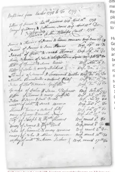  ??  ?? Katherine found a probable baptism record for George on 13 January 1799 at St Michael, Pembroke, to parents John and Jane Rossant