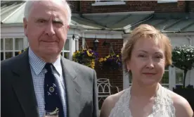  ??  ?? Michael Gibson, who died in an Oxfordshir­e care home in early April, and his daughter Dr Cathy Gardner at her wedding. Photograph: Handout