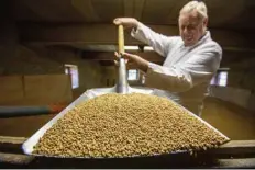  ??  ?? Owner James Tallon poses with a shovel of grain for making flour at Martry Mill.