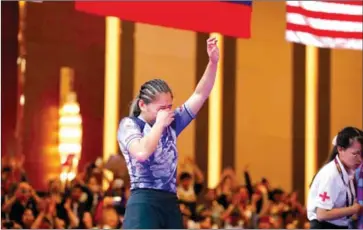  ?? HONG MENEA ?? Jessa Khan bursts into tears after winning the gold medal in the women’s Ju-Jitsu ne-waza no gi under 52kg at the 32rd SEA Games in Phnom Penh on May 7.