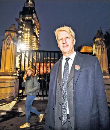  ??  ?? Jo Johnson, so frequently overshadow­ed by Boris, left, pictured leaving Parliament yesterday after resigning as transport minister