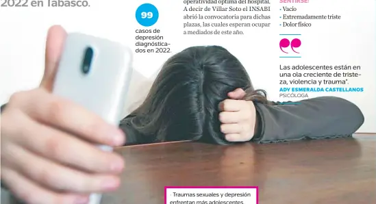  ?? ?? Traumas sexuales y depresión enfrentan más adolescent­es.