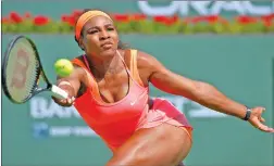  ?? MARK J. TERRILL/AP ?? Serena Williams returns a volley against Sloane Stephens during the BNP Paribas Open, in Indian Wells, Calif.