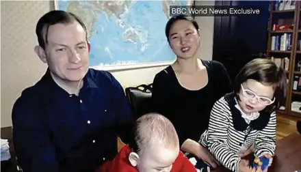  ?? COURTESY OF BBC
PIC ?? Robert Kelly with his wife, Kim Jung-a, and children being re-interviewe­d by the BBC on Tuesday.