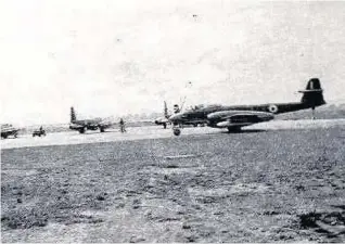  ??  ?? Pictured are Meteor mark seven fighter jets at Wymeswold Aerodrome.