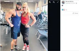  ?? Nicole Barton’s Facebook page. ?? Zachary Barton and his wife, Nicole, pose in November 2019. Asked by a doctor about his size, Zachary Barton dismissed it with, ‘I am fat,’ but when asked about his muscle mass, he said, ‘I guess I have good genetics.’