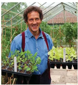  ??  ?? Monty plants up the salad plugs grown from seeds sown in August