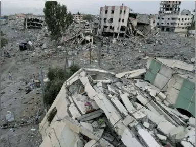  ?? [Anadolu Agency] ?? An aerial view of heavily damaged, collapsed buildings caused by Israeli attacks during the 4-day humanitari­an pause at Al-Zahra region in Gaza City, Gaza on November 25, 2023.