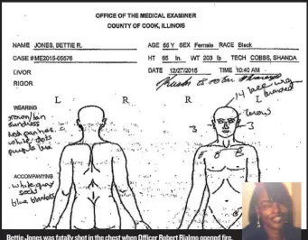  ??  ?? Bettie Jones was fatally shot in the chest when Officer RobertRial­mo opened fire.