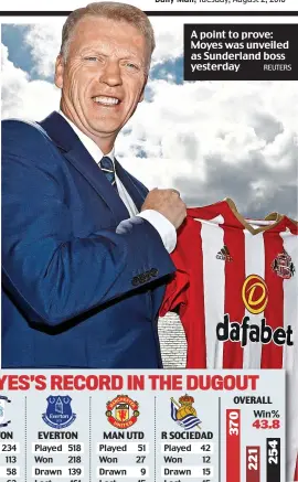  ?? REUTERS ?? A point to prove: Moyes was unveiled as Sunderland boss yesterday