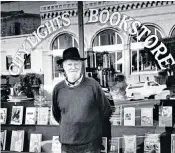  ??  ?? Ferlinghet­ti, above, outside his shop, and below with Allen Ginsberg. When he heard Ginsberg’s first reading of ‘Howl’ he sent him a note saying: ‘I greet you at the beginning of a great career. When do I get the manuscript?’