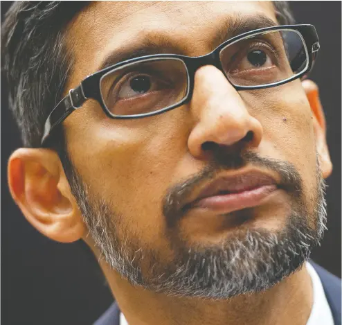  ?? SAUL LOEB / AFP via Gett y Imag es files ?? Naturally cautious, Alphabet CEO Sundar Pichai has the sort of non- confrontat­ional style that makes him well-suit
ed to the job at hand — a contrast to Google co-founders Larry Page and Sergey Brin.