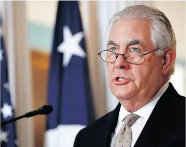  ?? JACQUELYN MARTIN / THE ASSOCIATED PRESS ?? Secretary of State Rex Tillerson speaks about Qatar at the State Department in Washington on Friday.