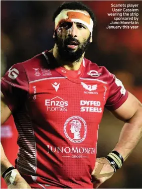  ??  ?? Scarlets player Uzair Cassiem wearing the strip sponsored by Juno Moneta in January this year
