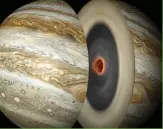  ??  ?? Om vi kunde klyva Jupiter på mitten, skulle vi då hitta en förångad stenkärna djupt under gaslagren?
