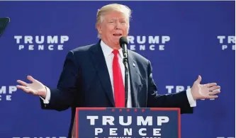  ?? —AFP ?? US Republican presidenti­al candidate Donald Trump speaks at an event on Saturday in Portsmouth, New Hampshire.