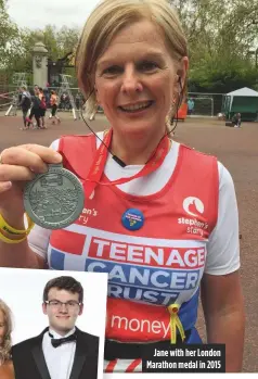  ??  ?? Jane with her london marathon medal in 2015