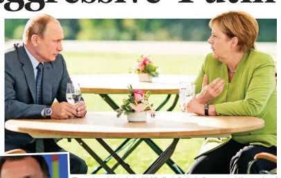  ??  ?? Thaw: Angela Merkel with Vladimir Putin in Germany at the weekend