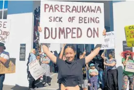  ?? ?? Pareraukaw­a Moore, 12, from Otaki, ¯ protesting outside Horowhenua District Council.