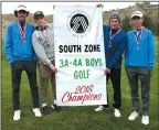  ?? SUBMITTED PHOTO ?? The Monsignor McCoy team of Ryan Hodgins (left), Sam Bratvold, Caleb Kinch and Nolan Burzminski pose after winning the South Zone team banner Tuesday.